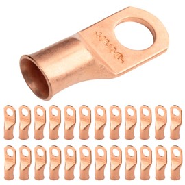 SELTERM 25pcs 2/0 AWG 1/2" Stud Battery Lugs, Ring Terminals, Heavy Duty Copper Wire Lugs, Battery Cable Ends, 00 Gaug Ring Terminal Connectors, UL Bare Copper Eyelets Electrical Battery Cable Lugs