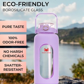 Leakproof 64 oz Glass Water Bottle - Borosilicate Large Glass Water Bottle with Straw, Silicone Sleeve and Time Markers, Half Gallon Jug, Suitable for Travel, Sports, Gym, and Daily Intake