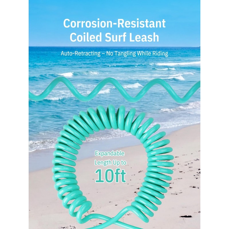 niphean Surfboard Leash 3–10ft, Coiled Paddle Board Leash SUP Ankle