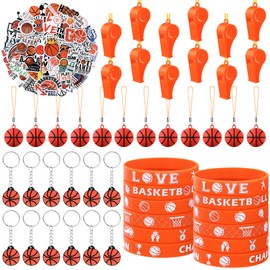 Aoriher 120 Pieces Basketball Party Favors Set, Basketball Goodie Bag Fillers, Toy Whistle Silicone Bracelet Luminous Tattoo Sticker Keychain for Basketball Party Supplies