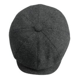 Gamble & Gunn Shelby' Flat Cap Grey Herringbone Vintage Style Baker Boy Cloth Hat Button Top - 57cm