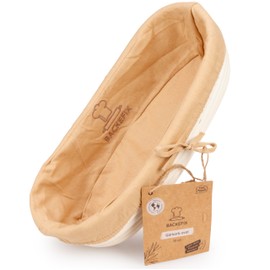 Backefix 500 g to 1 kg Oval Proofing Basket Small (Diameter 28 cm Inside) | Bread Baking Accessories for Perfectly Shaped, Handmade Bread | Natural Proofing Basket for Bread Baking with Brown Linen