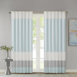 Madison Park Amherst Faux Silk Rod Pocket Curtain with Privacy Lining for Living Room, Window Drapes for Bedroom and Dorm, 50x84, Aqua