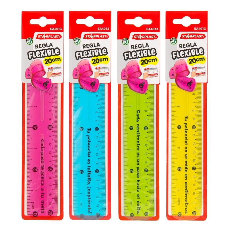 Flexible Ruler 20cm Starplast 4 Colours Heavy Duty Numbers Yellow