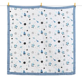 Jay & Ava Baby Muslin Blanket 42” x 42”, Soft Toddler Cotton Baby Blankets for Boy, 4 Layers Bed Muslin Throw for Baby Crib, Large Baby Receiving Blanket - (Blue Digger)