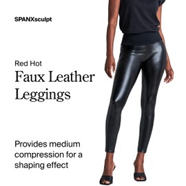 SPANX Assets Red Hot Leggings - Flattering & Comfortable Tummy Control - Faux Leather Leggings - with Shaping Waistband - Very Black - Small