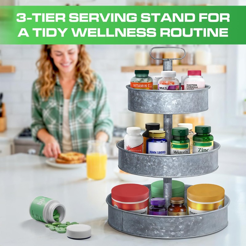 Plexon 3 Tiered Tray Stand, Metal Tiered Serving Tray, Round
