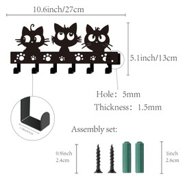 CREATCABIN Key Holder Wall Mount Cat Key Hangers Pet Paw Black Metal Decorative Hook with Cats Shape Organizer Rack with 6 Hooks for Wall Bathroom Towel Kitchen Entryway Housewarming Gifts 10.6x5 Inch