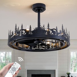 MOOONICHE 25'' Farmhouse Ceiling Fan with Light and Remote, Rustic Light Fixtures with Adjustable Height, Black Chandeliers for Living Room,Bedroom,Hallway, Entryway Lighting.