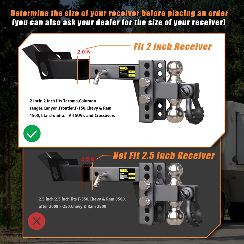 TIROL 2 Inch Adjustable Trailer Hitch Receiver with Shackle -