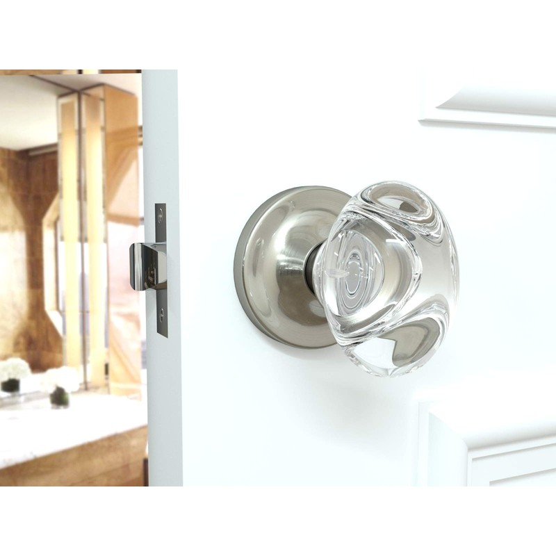 Passage Oval Egg Crystal Door Knobs Satin Nickel Round Rosette