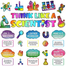 Pasimy 46 Pieces Science Bulletin Board Set Decoration Think Like a Scientist Posters Science Lab Cutouts Banner Chemistry Classroom Wall Decor for Teachers Middle High School Office Party Supplies