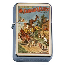 Silver Flip Top Oil Lighter Vintage Poster D-129 McFadden's Flats Begorram Ye've Punctured My Tire