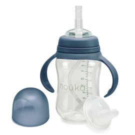 noüka nouka Tritan Plastic Transitional Sippy Cup with Weighted Straw | Leak Proof and Easy Grip | Removable Handles | Deep Ocean