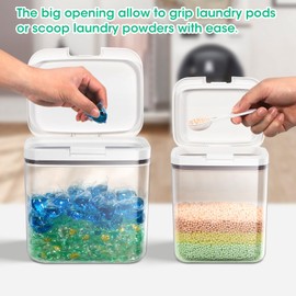2 Pack Laundry Pods Container with One-Click Pop-up Lid, 95 oz + 152oz Laundry Room Detergent Storage Container for Laundry Powder, Scent Booster, Dryer Sheet, Dryer Ball, Dishwasher Pod Holder