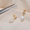 8-9 MM Freshwater Pearls Dangle Cubic Zirconia Bezel Set Stud