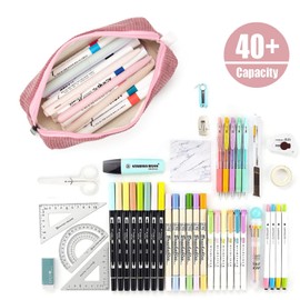 Small Pencil Case for Kids Pen Pencil Organizer for Boys Girls Adult Stationery Supplies Marker Highlighter for Middle High School Student (Rose Pink)