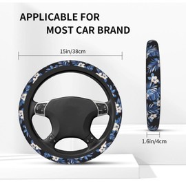 Blue Flowers Steering Wheel Cover, Cute Floral Auto Steering Wheel Protector Universal Car Accessories Neoprene Interior Decor Protection 15 Inch Fit US SUV Sedan Vans Trucks for Women Men Adults
