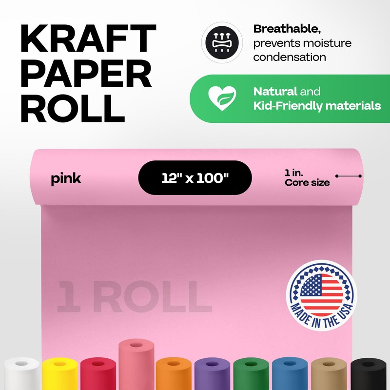 12" x 1200" (100 feet) Pink Kraft Paper Roll -