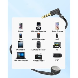 Single Side Earphone , One Ear Earphone with Mic and in-line Control,For Both Left and Right Ears, 3.5mm Plug Compatible with iPods, iPads, Portable Players, Tablets, MP3 Players, Radios (Black)