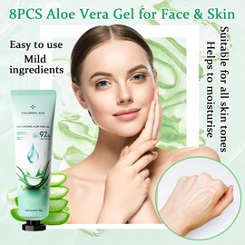 WENJLYJ 8PCS Aloe Vera Gel for Face & Skin,Organic Aloe Vera Gel,Hydrating After Sun Cream for Travel Size,Moisturizing Lotion for Skincare,After Sun Lotion for All Skin Type(E)