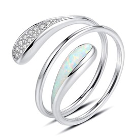 VIKI LYNN 925 Sterling Silver Opal Helix Stacking Rings with Cubic Zirconia Spiral Rings for Women