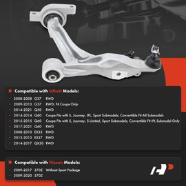 A-Premium Front Right Lower Control Arm, with Ball Joint & Bushing, Compatible with Infiniti & Nissan - Q50 2014-2021, QX50 2014-2017, Q60 2014-2022, 370Z 2009-2020, G37 2008-2013, EX35 2008-2010