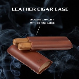 Visol Wheeler Genuine Leather Travel Cigar Case - Holds 2 Cigars (Brown)