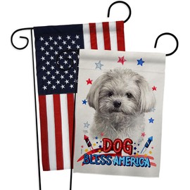 Breeze Decor Patriotic Cute Maltese Garden Flag Pack Dog Puppy Spoiled Paw Canine Fur Pet Nature Farm Animal Creature Applique House Banner Small Yard Gift Double-Sided, Made in USA