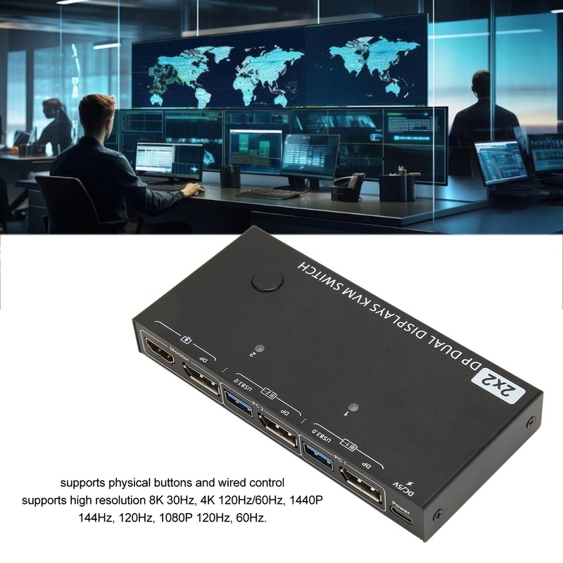 DisplayPort KVM Switch 2 In 2 Out 8K 30Hz 4
