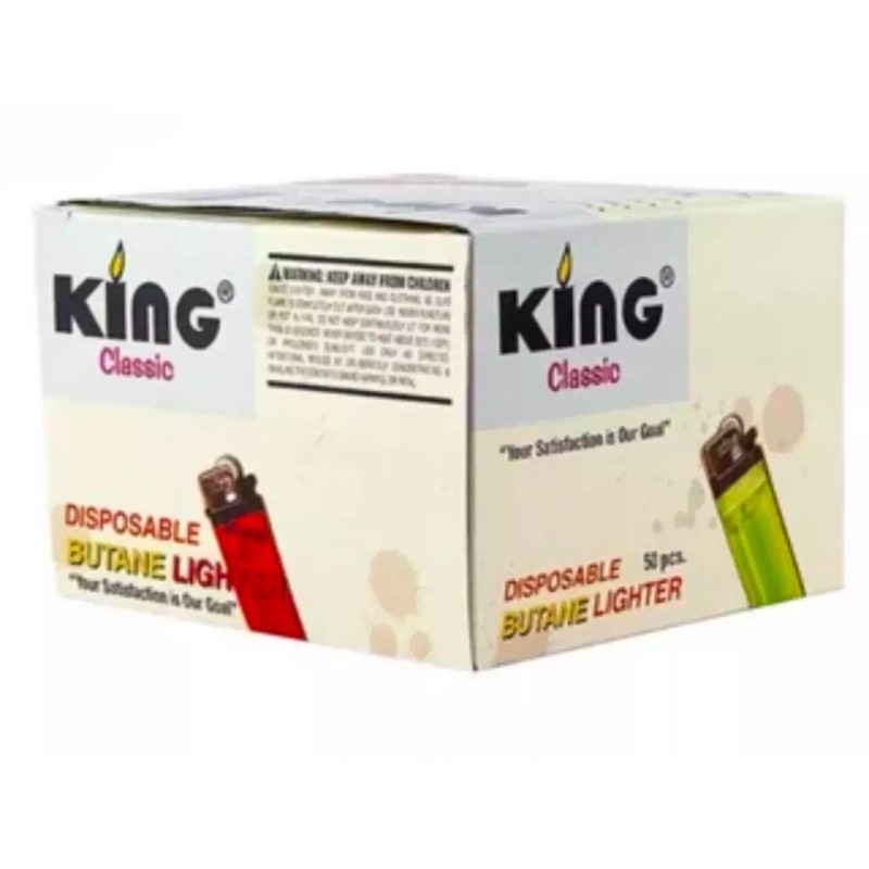 King Classic Disposable Butane Lighters Assorted Colors 50 Lighters (