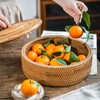 Rattan Basket With Lid, Lidded Wicker Storage Basket for Organizing,
