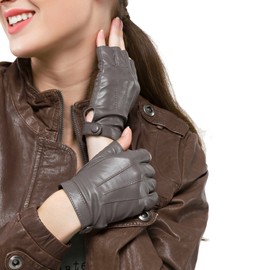 Nappaglo Women Driving Nappa Leather Gloves Half Finger Fingerless Lined Gloves
