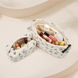 ZOEMTIU Makeup bag set small Cosmetic bag for women purse Corduroy Organizer with interior Pockets,cute Pencil zipper Pouch travel Toiletry Bag with handle(Tulip Purple)