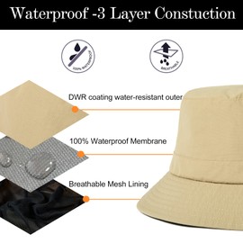 Comhats Waterproof Bucket Hat for Men Womens Rain Hats, Ladies UPF 50 Sun Hat for Golf, Hiking, Walking, Fishing Sailing Adjustable & Packable Khaki M