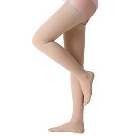 Thigh High Compression Stockings, Closed Toe, Firm Support 20-30 mmHg Gradient Compression Socks with Silicone Band, Opaque, Best for Treatment Swelling, Varicose Veins, Edema, Pregnancy, Beige L