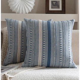 Cethom Boho Throw Pillow Covers 18x18 Inch Set of 2, Farmhouse Decorative Couch Pillow Cases, Blue Accent Pillows of Bed, Sofa Bedroom Living Room Home Decor Cushion Cover
