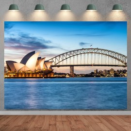 SADFA Sydney Opera House Backdrop 10x8ft Australia Bennelong Point Sydney Harbour Bridge Photography Background Wedding Honeymoon Travel Party Decorations Banner Photo Studio Props