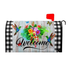 Spring Hummingbirds Mailbox Cover Magnetic Standard Size 18X21 Inch Spring Wreath Mailbox Covers Flowers Butterfly Mailbox Covers Magnetic Mailwraps Post Letter Box Cover Decor for Outside