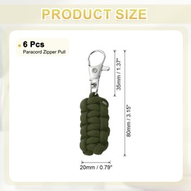 YELARXI Paracord Zipper Pull Polyester Zipper Pulls Replacement Woven Rope with Metal Clasp, 80 mm Length Fit for Backpacks Clothing Luggage Accessories - Cylinder (6 Pack, Olive Green)