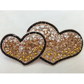 Gorgeous Vintage Jewelry Crystal Rhinestones Double Heart Design Hair Barrette Clips Hair Clips- Large Size - Crystal Amber Color -For Hair Beauty Tools