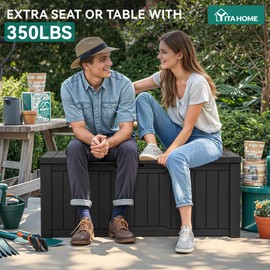 YITAHOME 120 Gallon Resin Deck Box, Large Outdoor Storage Box for Patio Cushions, Garden Tools, Pool Supplies, Lockable, Easy With Tool Assembly, Extra Seat or Table (Black)