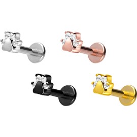 PIERCINGLINE Titanium Labret with Internal Thread Crystal Paw Piercing Lip Nose Ear Helix Choice of Colours and Sizes, Titanium