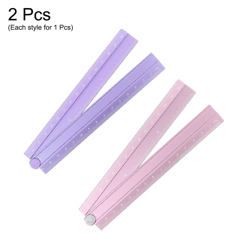 sourcing map 2pcs Folding Straight Ruler 30cm Metric Aluminum Alloy