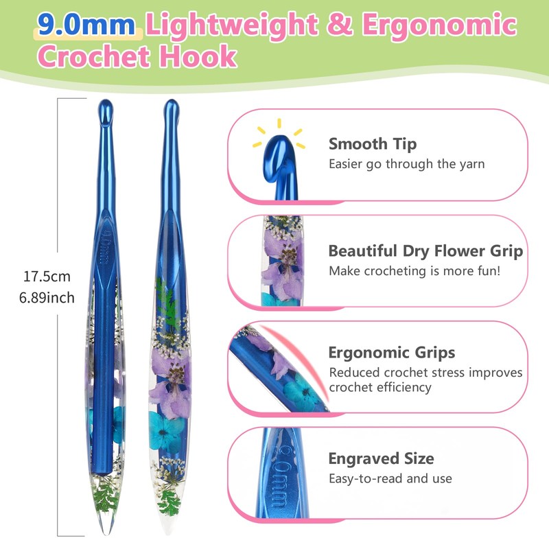 Reessy 9mm Crochet Hooks, Large Crochet Hook with Transparent Dried