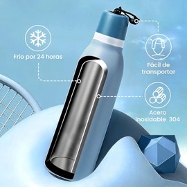 E T EASYTAO Botella de Agua con Doble Pico, 17oz Termo Para Cafe Azul                                                                                 