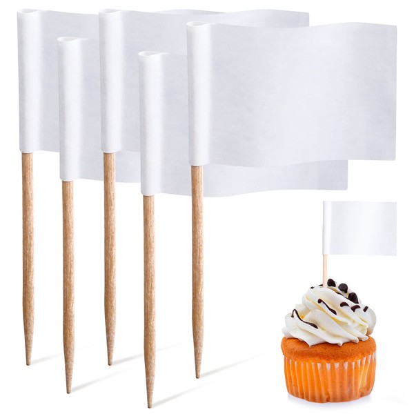 White Mini Toothpick Food Flags 100 Pieces 3.5*2.5cm Blank Cupcake Flags Sandwich Labels on Sticks for Buffets Cocktail Party Food, Cheeseplate Cupcake Toppers, Cheese Burger, Fruit Salad, Baby Names