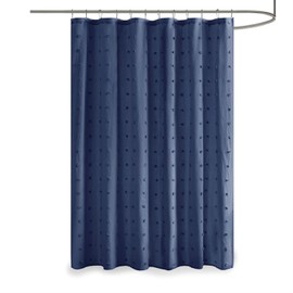Urban Habitat Brooklyn Cotton Fabric Shower Curtain Jacquard Pom Machine Washable Shabby Chic Modern Home Bathroom Decor Bathtub Privacy Screen 70 x 72 Inch Indigo Blue