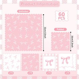 60 Pcs Pink Bow Napkins Birthday Party Decorations Bow Theme Bachelorette Party Supplies Pink Bow Hand Towel Dinner Napkins Party Decor for Girl Bridal Engagement Baby Shower Tea Bday Ribbon Favor