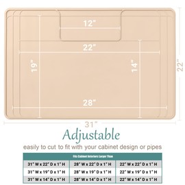 The Original Under Sink Mat - Silicone Waterproof mat, Adjustable, Easy to Clean, Kitchen Cabinet Liner, Disifenction Surface - 31" x 22" or Smaller (Beige, 31" x 22")